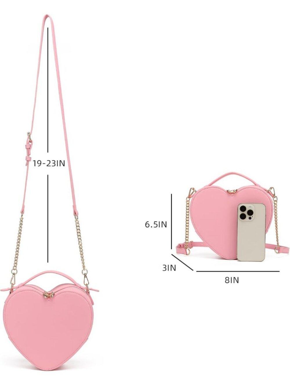 Heart Shape Crossbody Purse - Cute Valentine's Gift Handbag, Zip-Around Shoulder - Picture 5 of 7